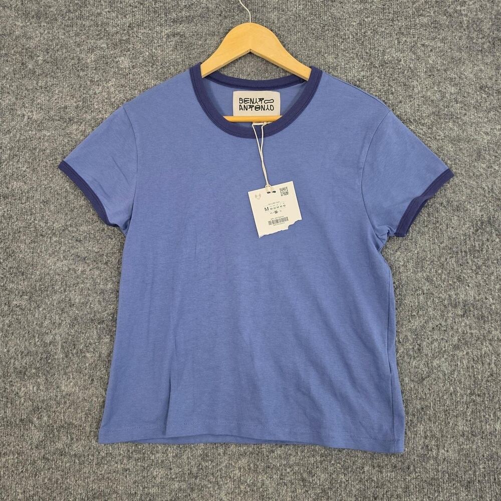 Bad Bunny x Zara Shirt Women Medium Blue Ringer Benito Antonio Tee Cotton Casual